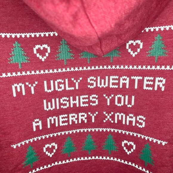 Modcloth Next Level Love My Ugly Christmas Sweater Zip Hoodie Sweatahirt Red L - Picture 6 of 12